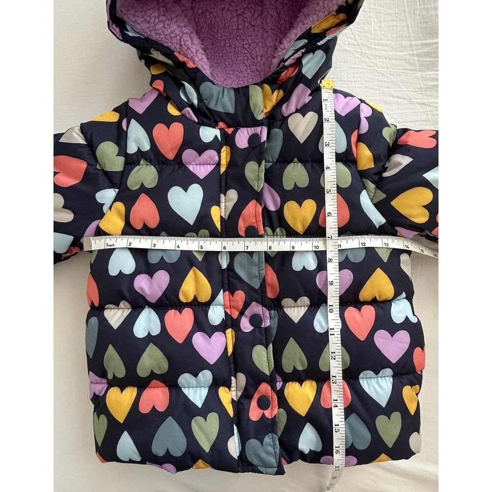 NWOT Carter’s Toddler Girls Heart Print Heavyweight Puffer Jacket Coat Purple 4T